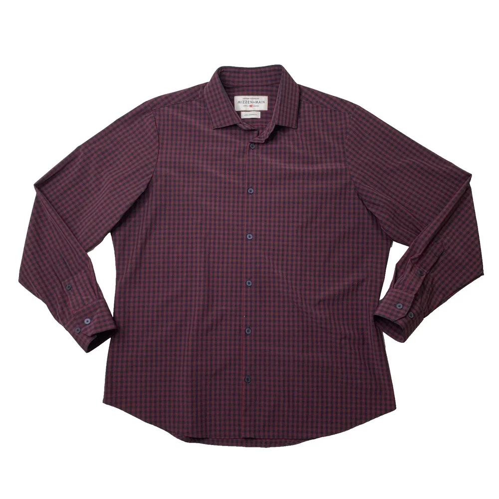 Mizzen+Main Shirt Mens Large Brick Storm Standard Fit Marshall Gingham Button Up